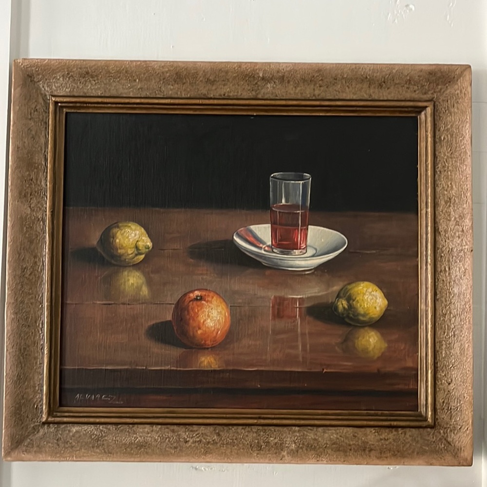 •VINTAGE MIDCENTURY OIL MAXIMALIST ART FRUIT•